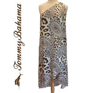 Tommy Bahama‎ Silk One Shoulder Dress Leopard Animal Print Paisley Size 14